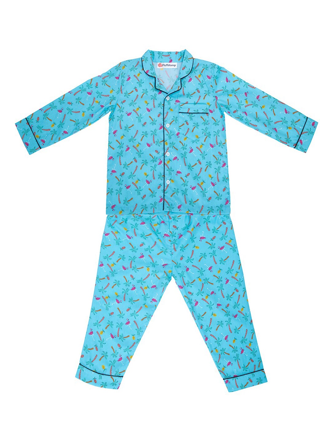 

Fluffalump Infants Kids Conversational Printed Pure Cotton Night Suit, Blue