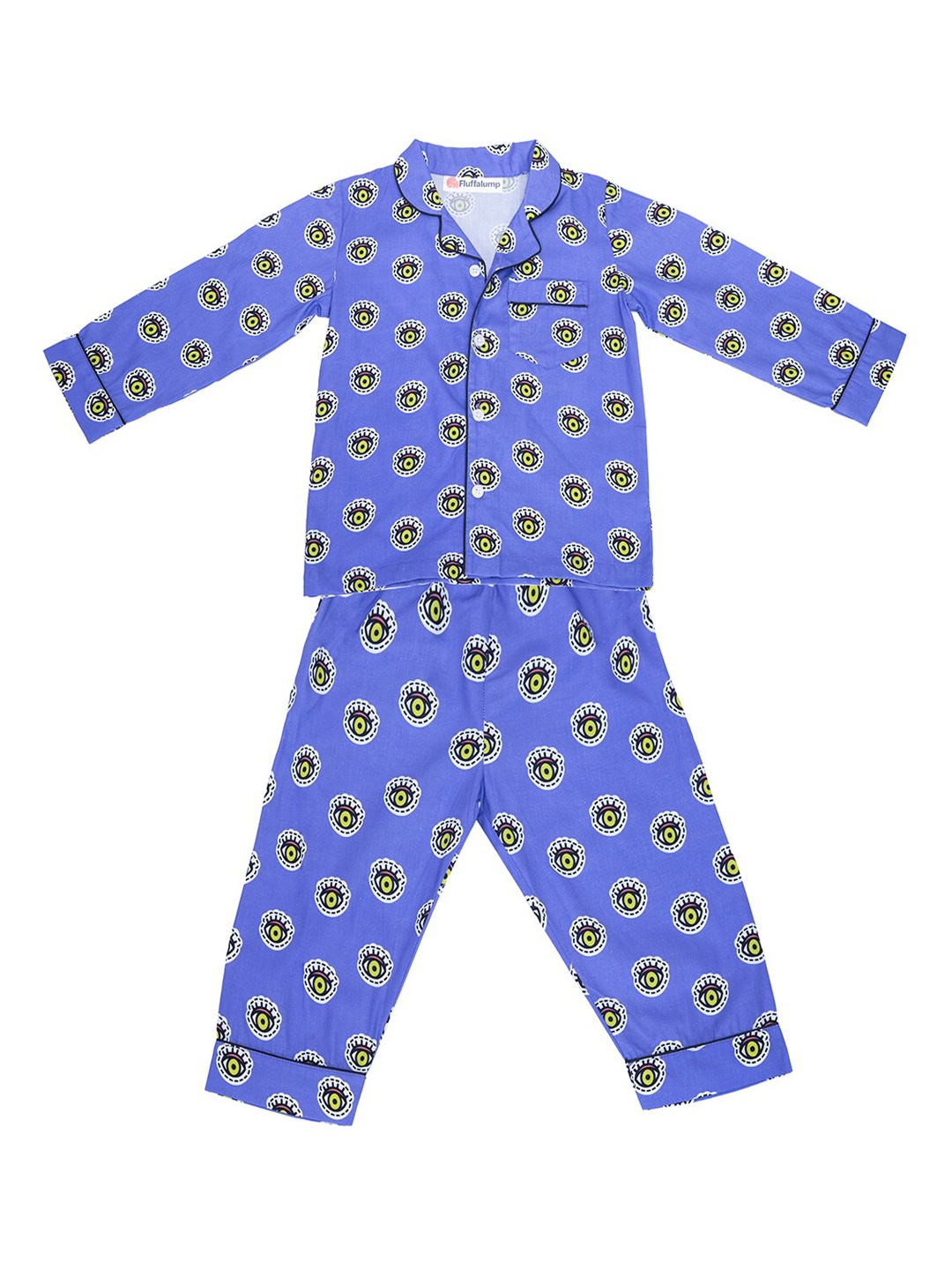 

Fluffalump Kids Conversational Printed Pure Cotton Night Suit, Blue
