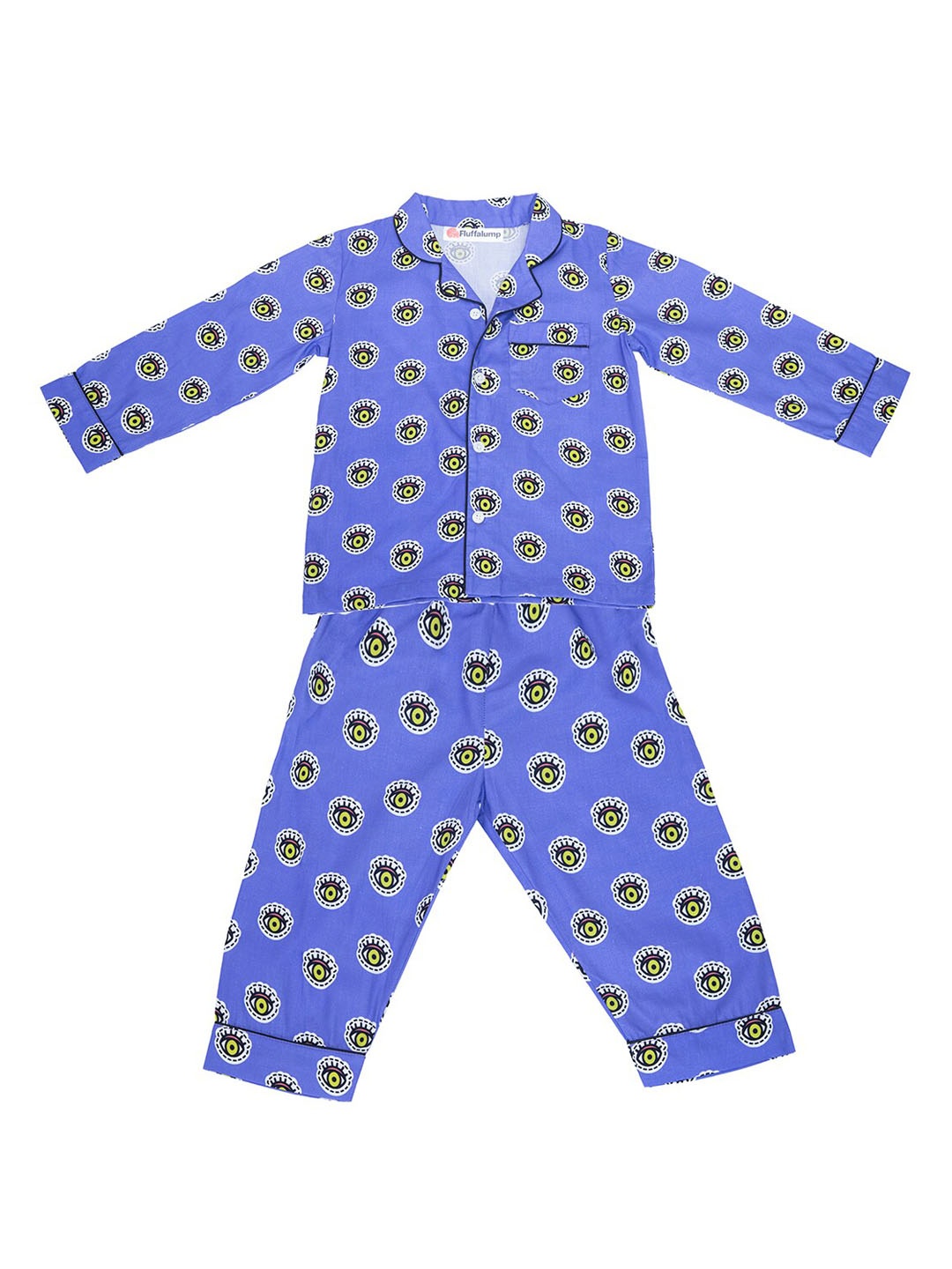 

Fluffalump Kids Conversational Printed Pure Cotton Night Suit, Purple