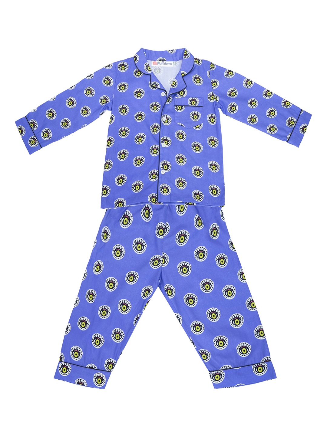 

Fluffalump Kids Conversational Printed Pure Cotton Night Suit, Blue