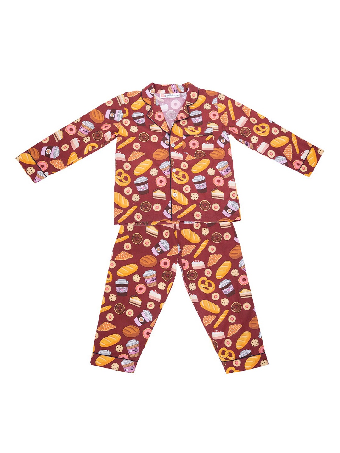 

Fluffalump Kids Conversational Printed Pure Cotton Night Suit, Red