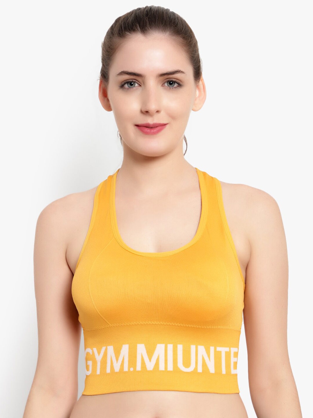 

BRACHY Lightly Padded Non-Wired All Day Comfort Seamless Racerback Sports Workout Bra, Mustard