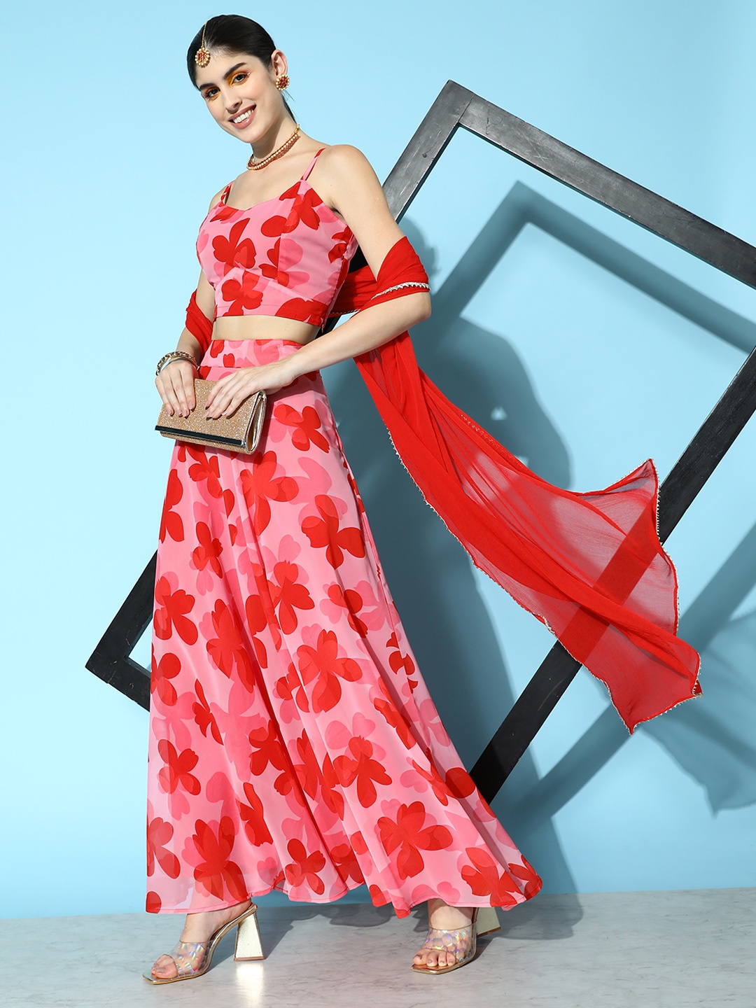 

Varanga Printed Ready To Wear Lehenga & Blouse With Dupatta, Pink