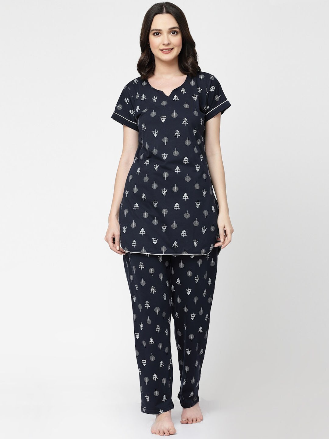

Arrabi Conversational Printed Organic Cotton Night Suit, Blue