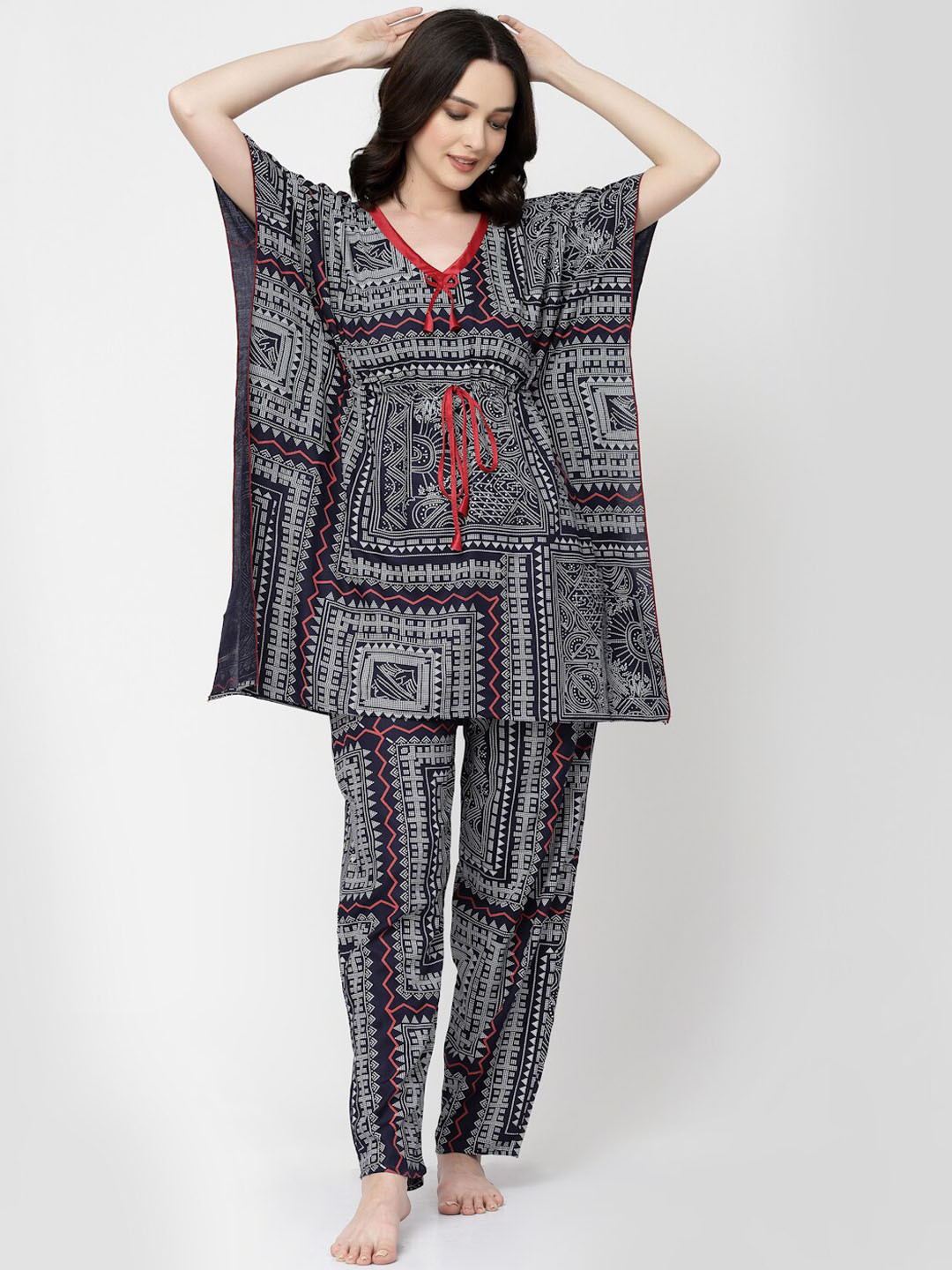 

Arrabi Ethnic Motifs Printed Night Suit, Blue