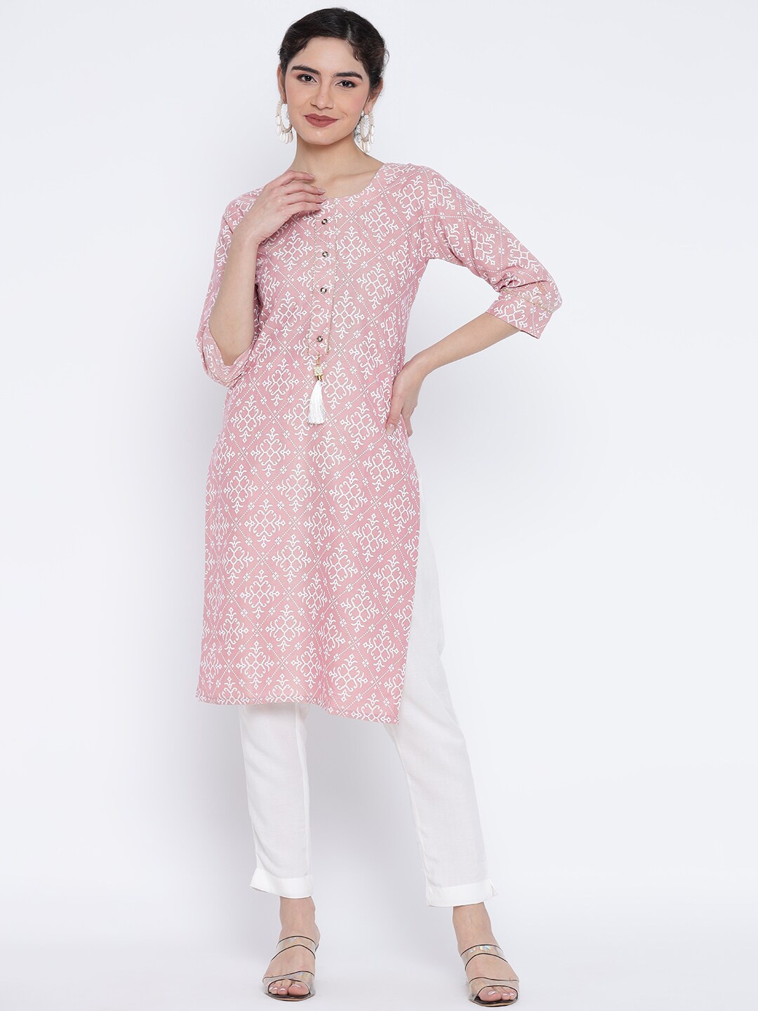 

BANJARA INDIA Ethnic Motifs Printed Straight Kurta, Pink