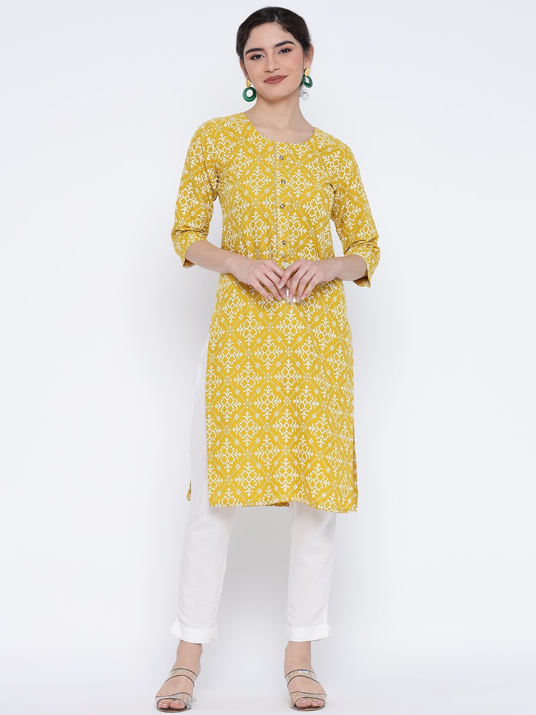 

BANJARA INDIA Ethnic Motifs Printed Gotta Patti Kurta, Yellow