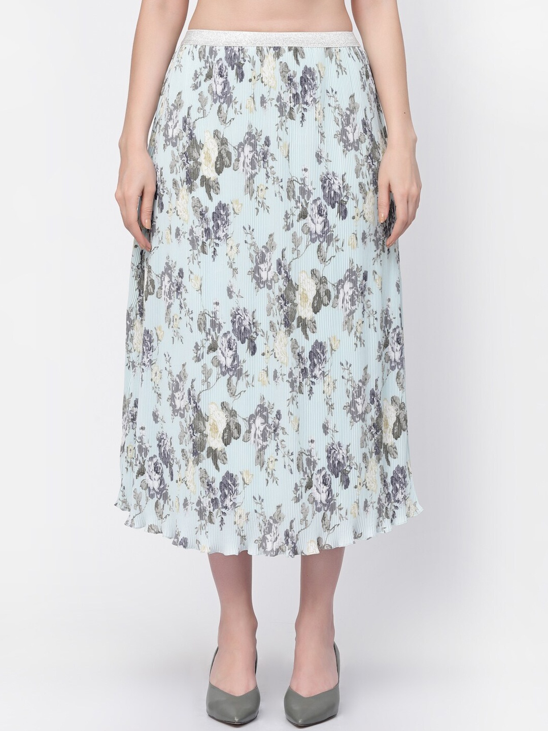 

LELA Women Floral Pleated Skirt, Blue