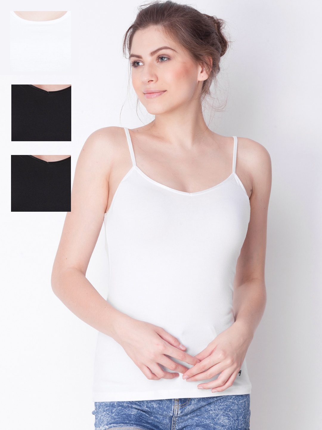 

Dollar Missy Pack of 4 Cotton with Spandex Camisole MMBB-401-PO4-Blk-WH, White