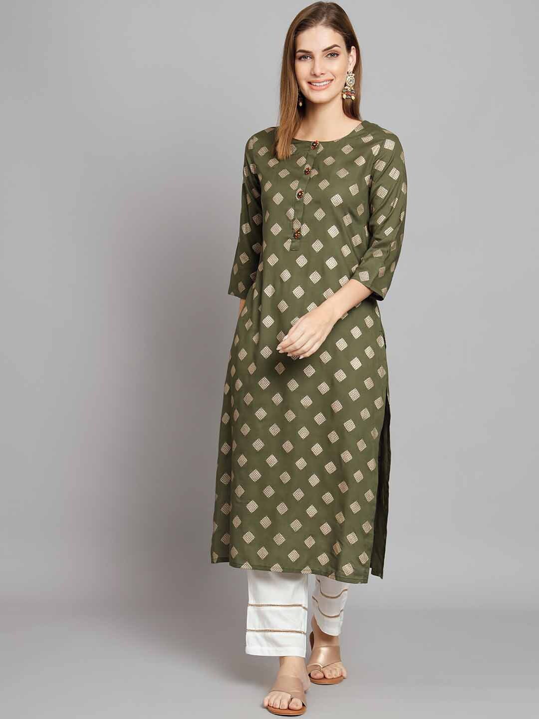

KALINI Ethnic Motifs Printed Regular Kurta With Trousers, Green