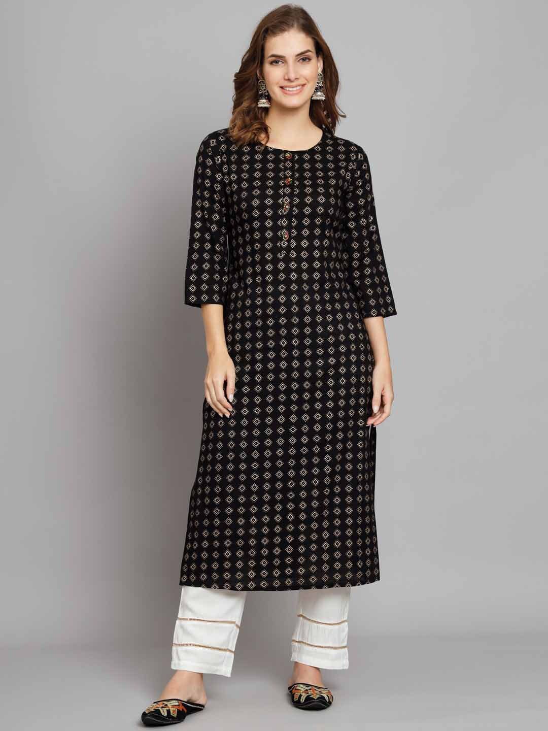 

KALINI Geometric Printed Regular Kurta With Palazzos, Black