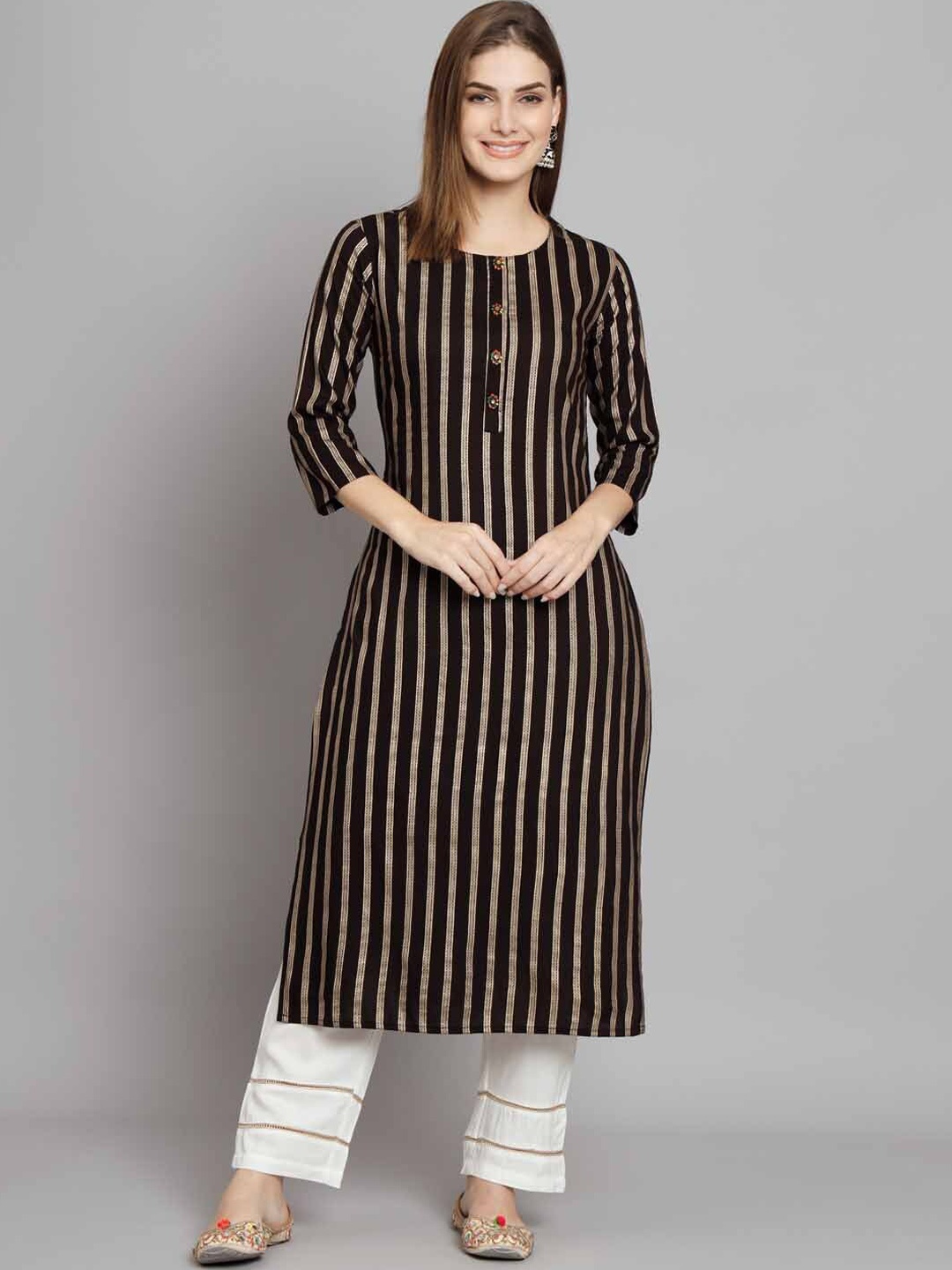 

KALINI Ethnic Motifs Printed Straight Kurta with Palazzos, Black