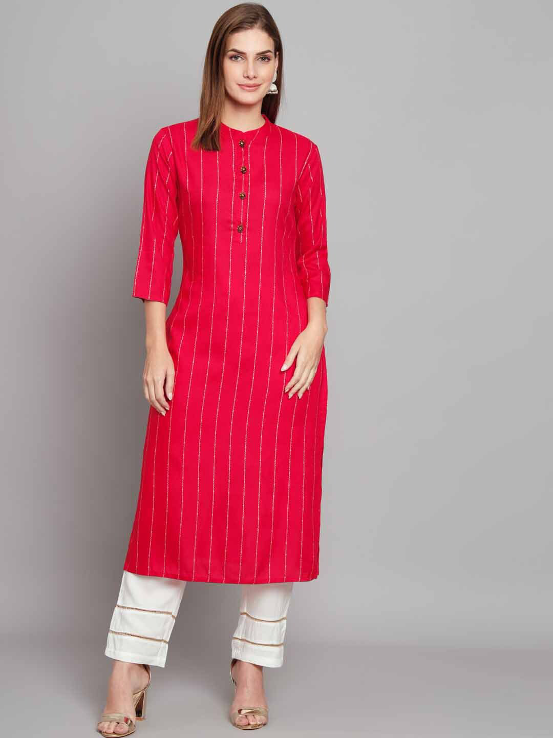 

KALINI Striped Straight Kurta with Trousers, Pink