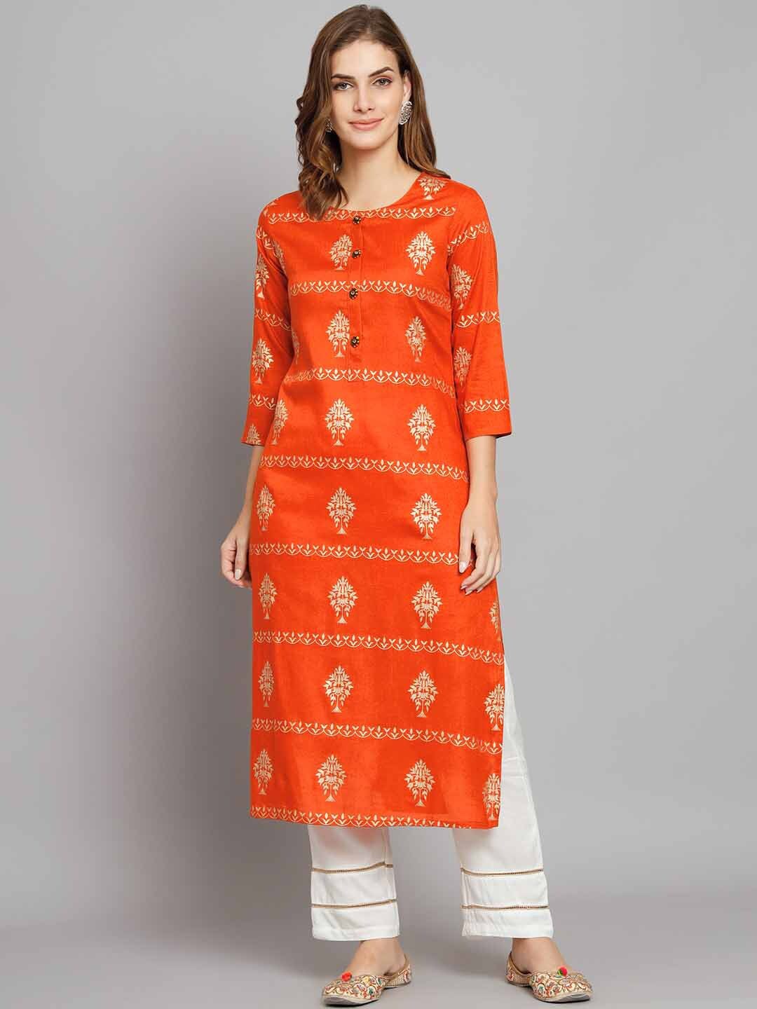 

KALINI Ethnic Motifs Printed Regular Kurta with Trousers, Orange