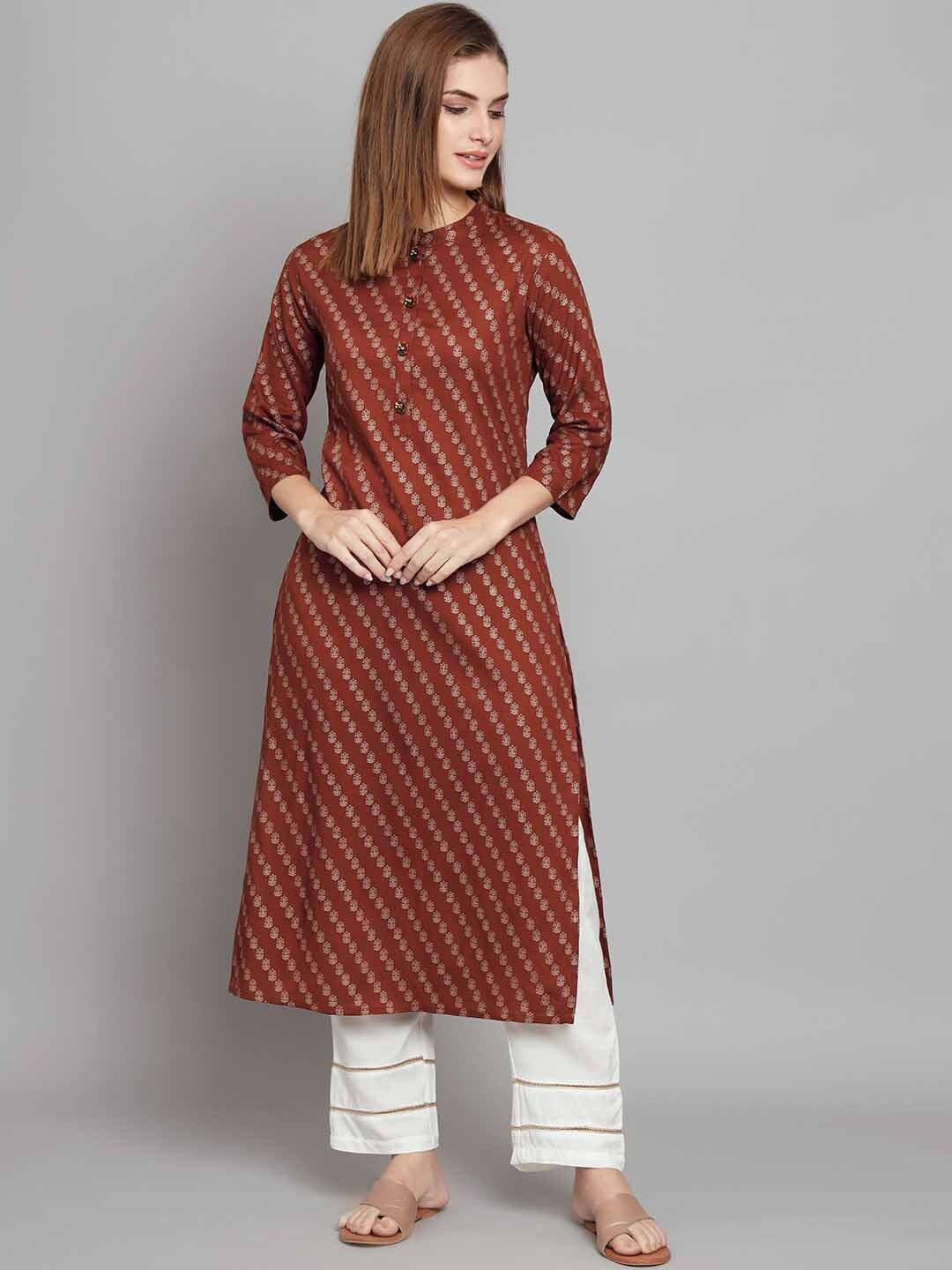 

KALINI Floral Printed Regular Kurta With Palazzos, Rust