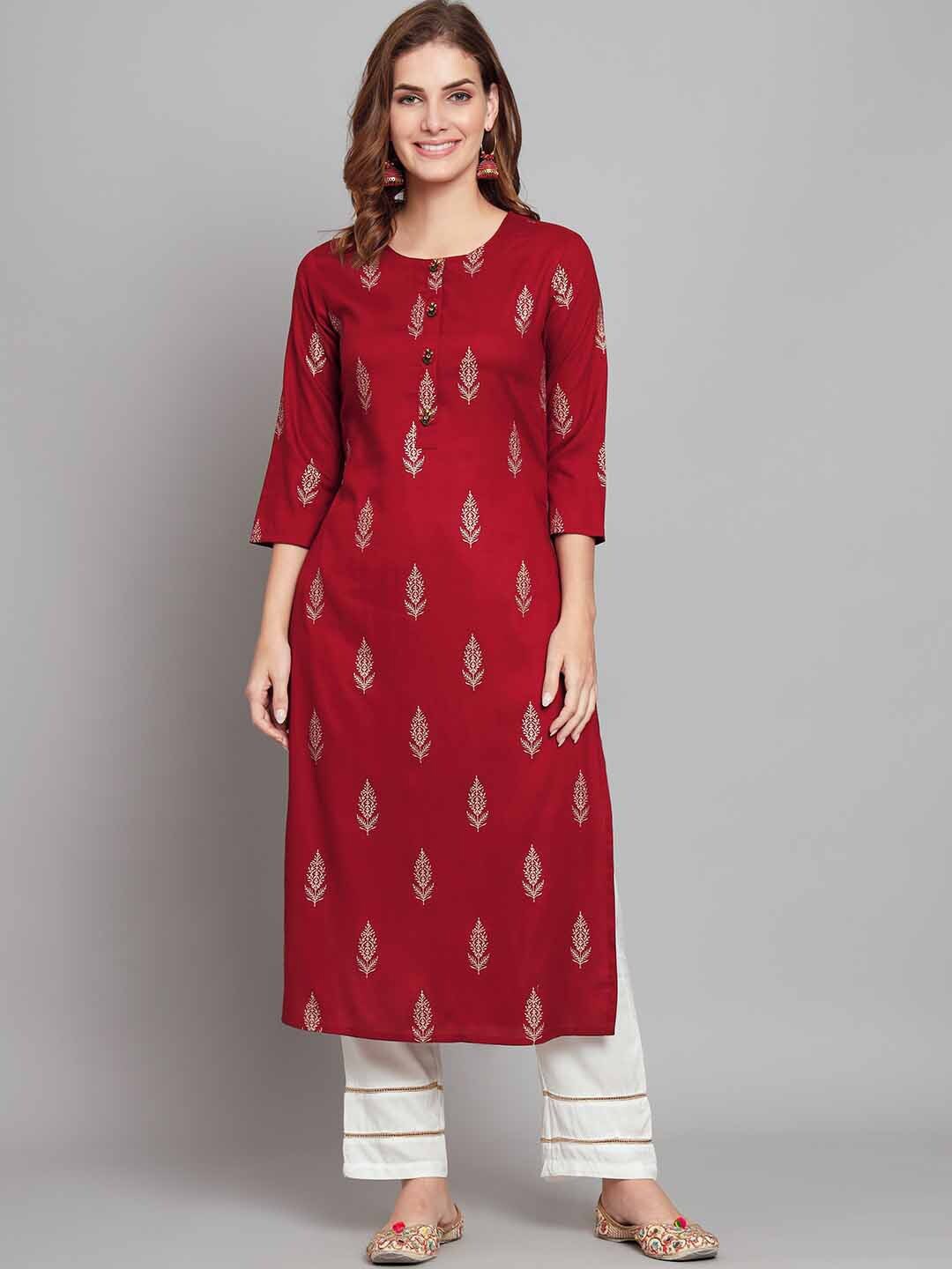 

KALINI Ethnic Motifs Foil Printed Kurta with Palazzos, Maroon