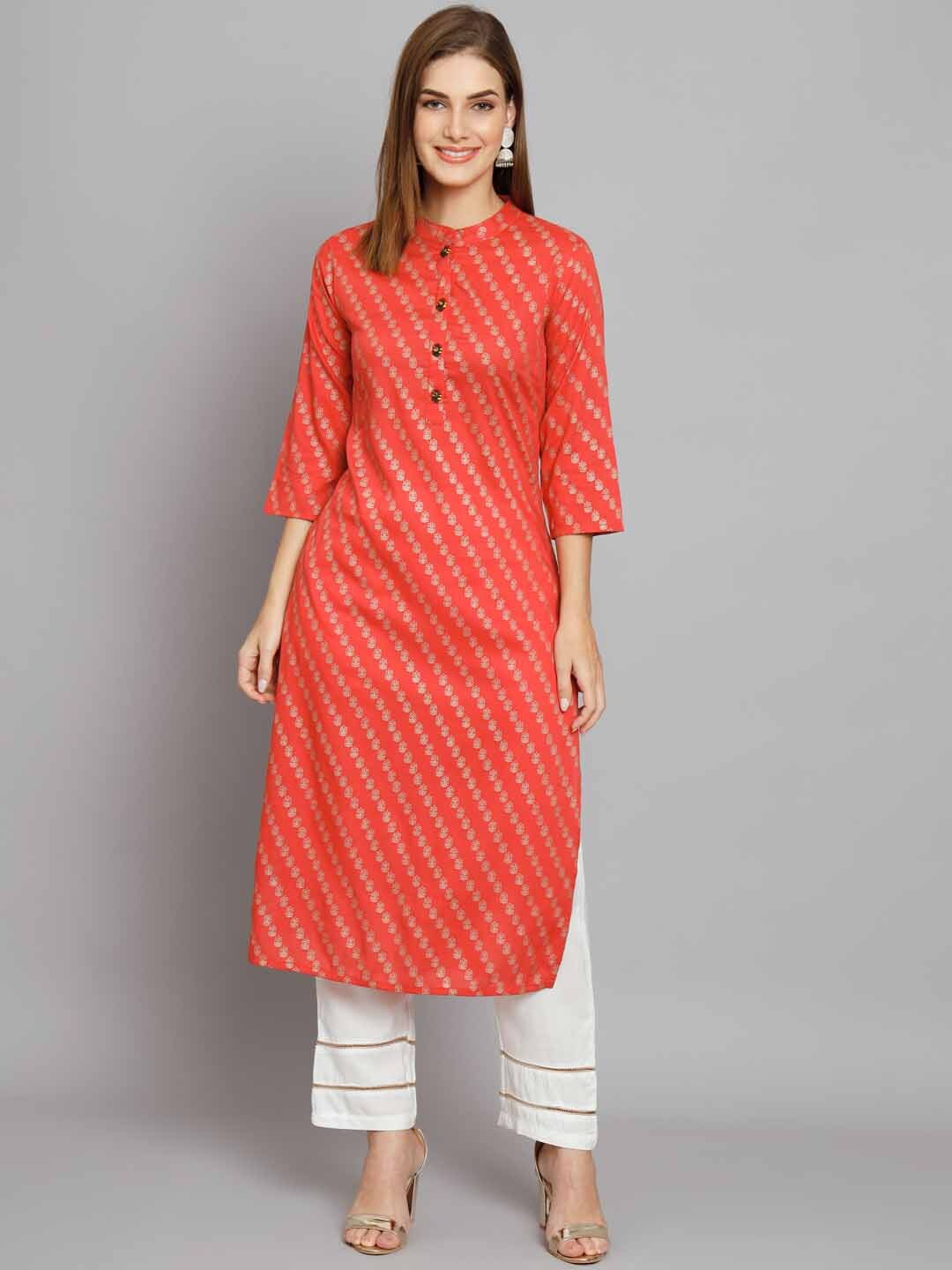 

KALINI Floral Printed Straight Kurta with Palazzos, Orange