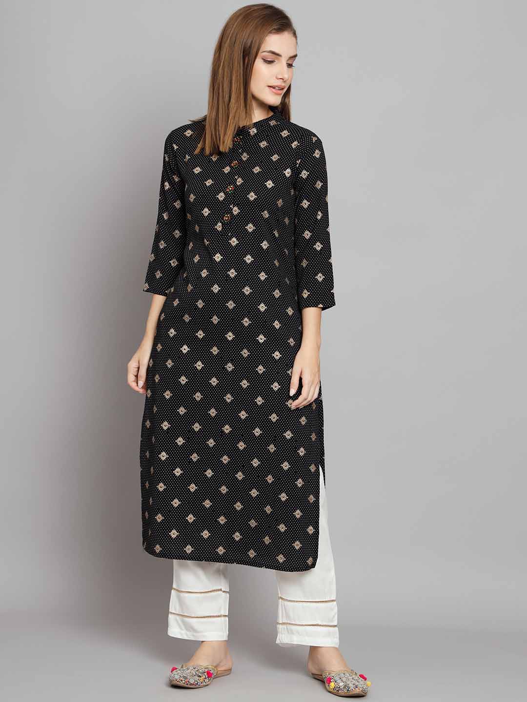 

KALINI Ethnic Motifs Printed Kurta with Trousers, Black