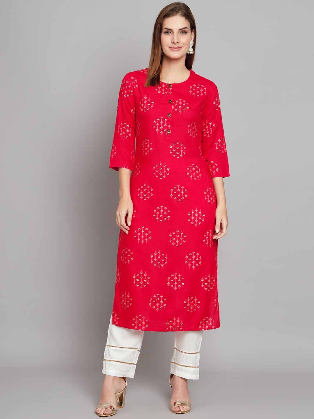 

KALINI Floral Printed Regular Kurta with Trousers, Pink