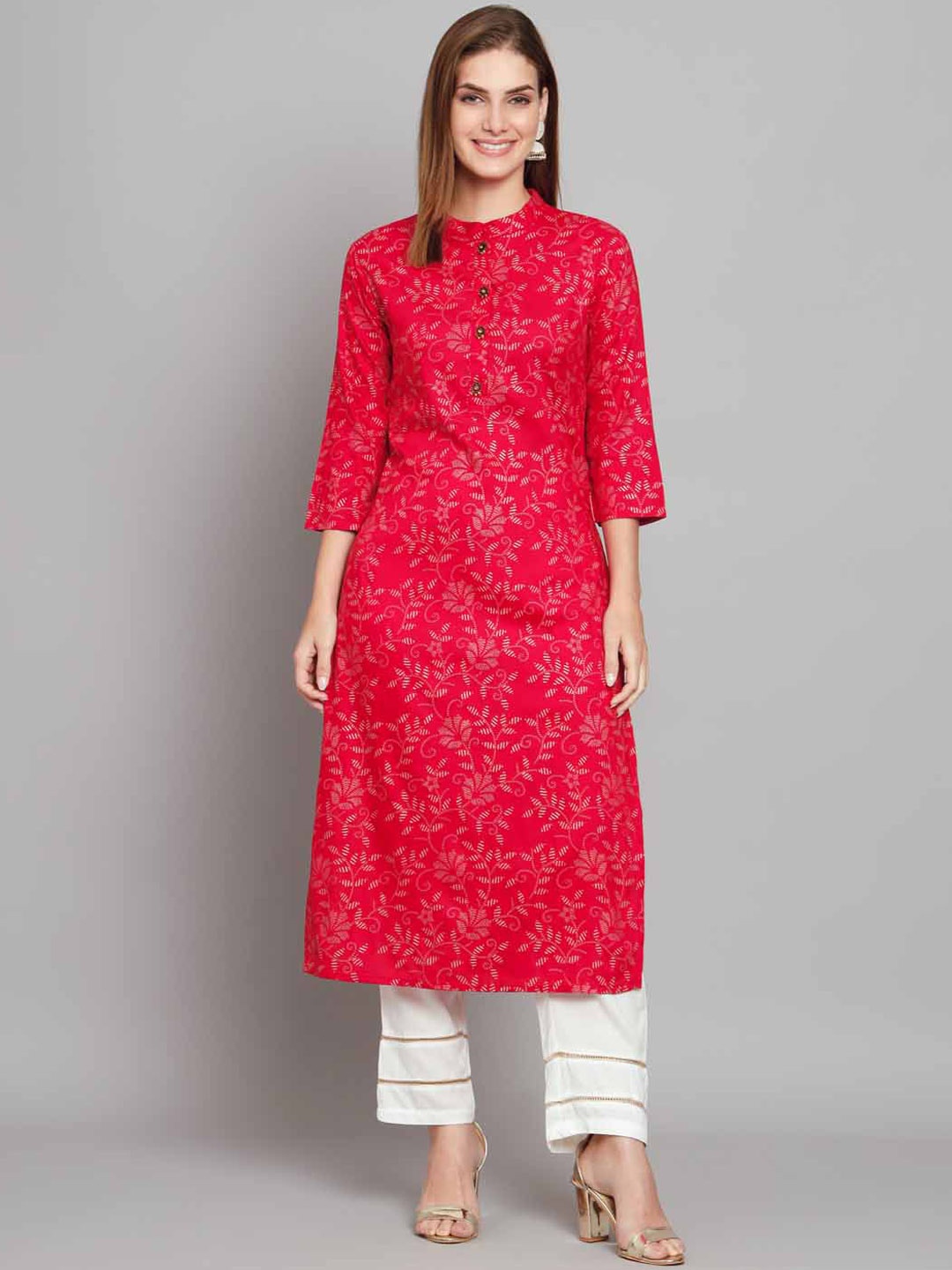 

KALINI Ethnic Motifs Printed Mandarin Collar Kurta with Palazzos, Pink