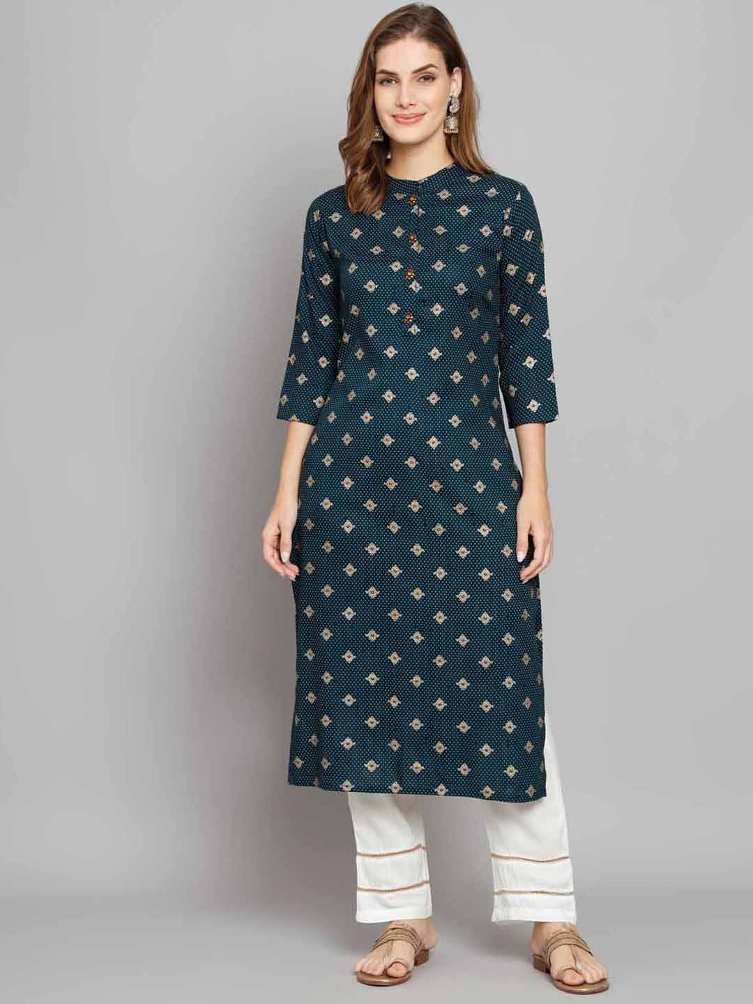 

KALINI Ethnic Motifs Printed Straight Kurta With Palazzos, Teal