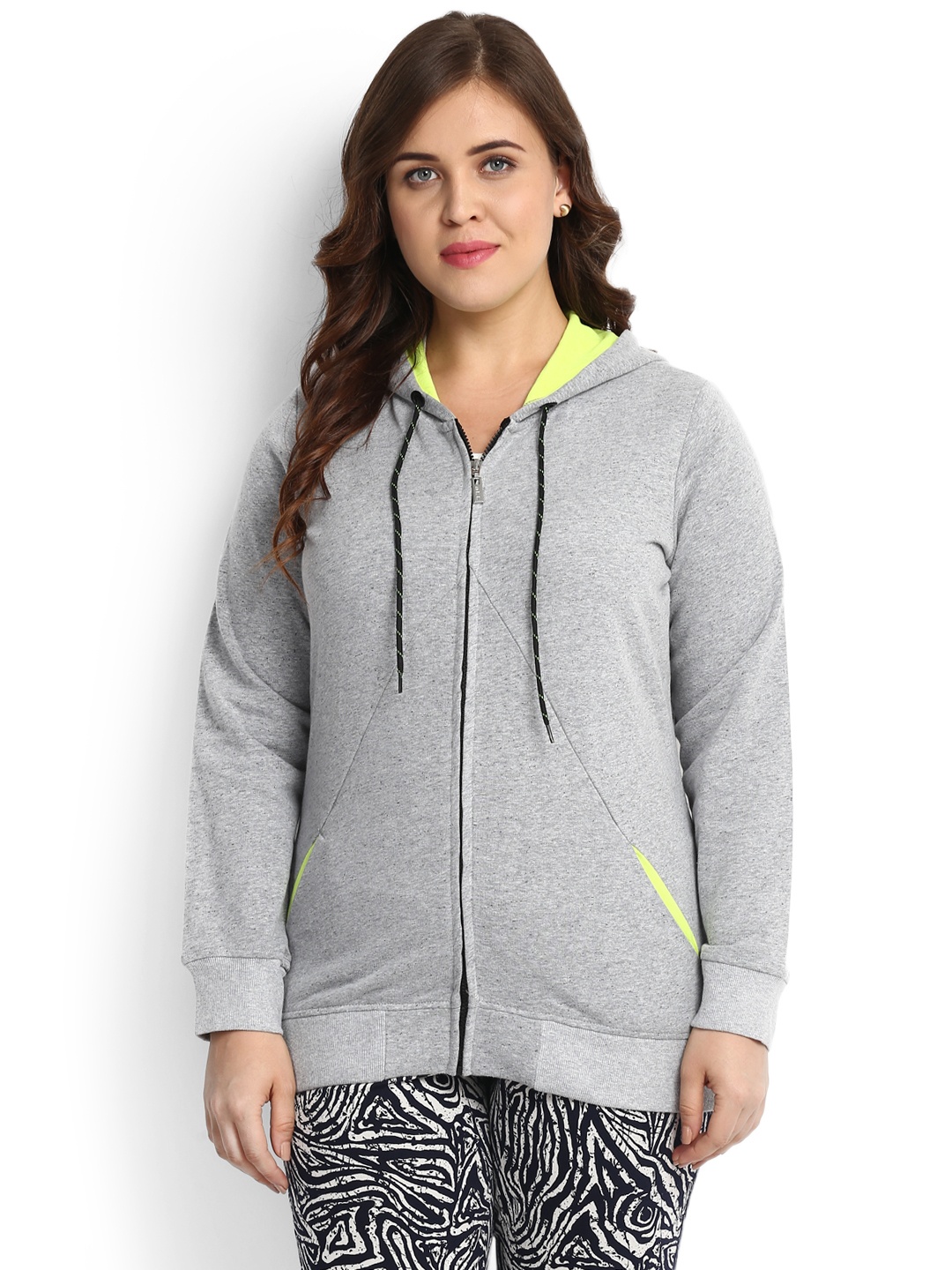 

aLL Plus Size Women Grey Melange Solid Front-Open Sweater