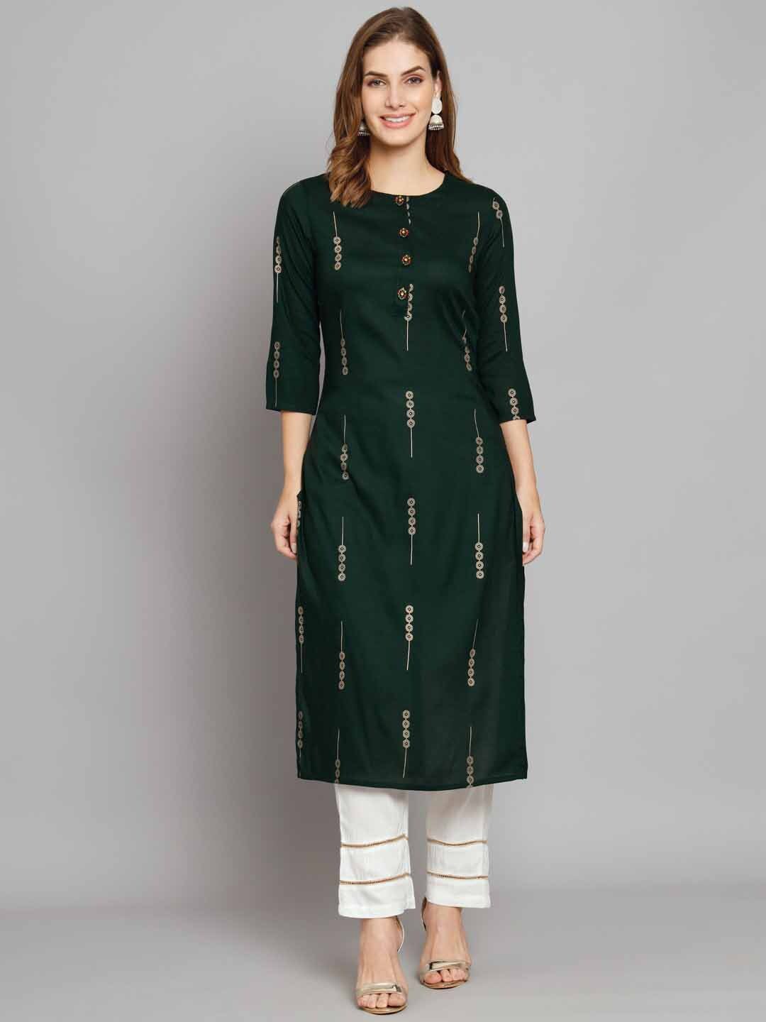 

KALINI Ethnic Motifs Printed Kurta with Trousers, Green