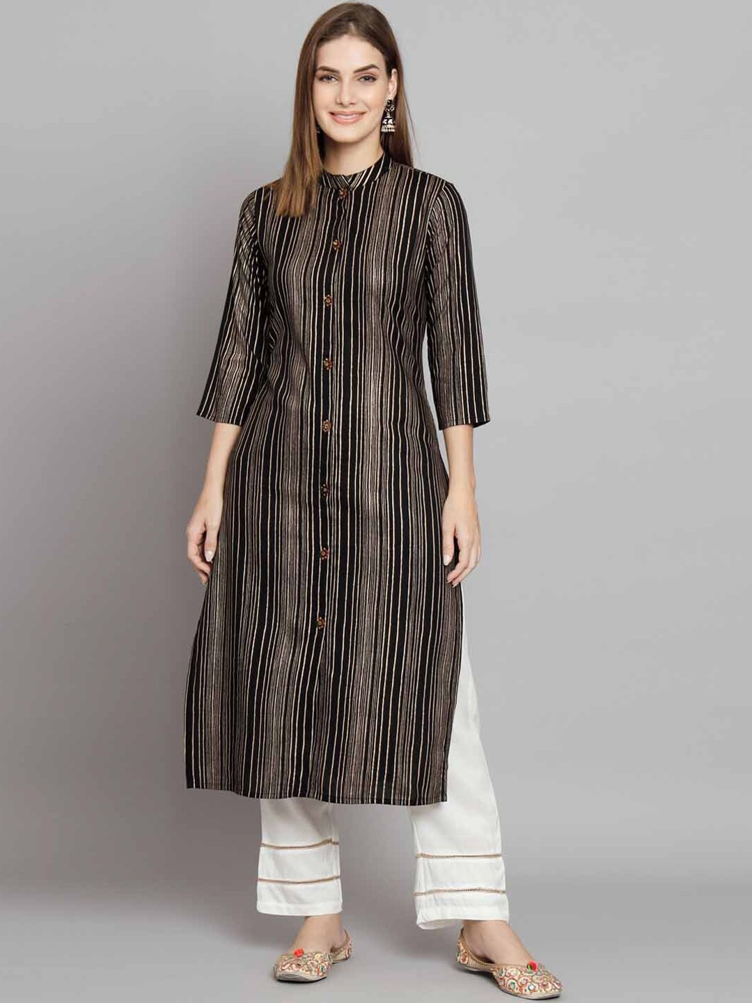 

KALINI Striped Regular Kurta With Palazzos, Black