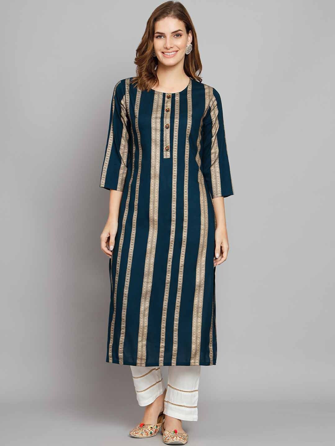 

KALINI Ethnic Motifs Printed Straight Kurta with Palazzos, Teal