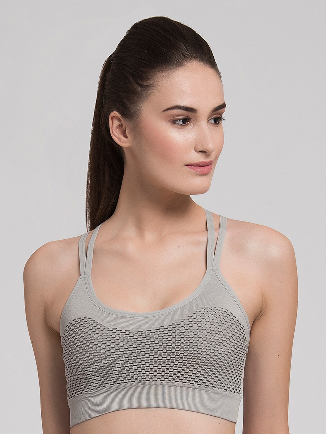 

MAKCLAN Self Design Underwired Lightly Padded All Day Comfort Dry Fit Sports Bra, Grey