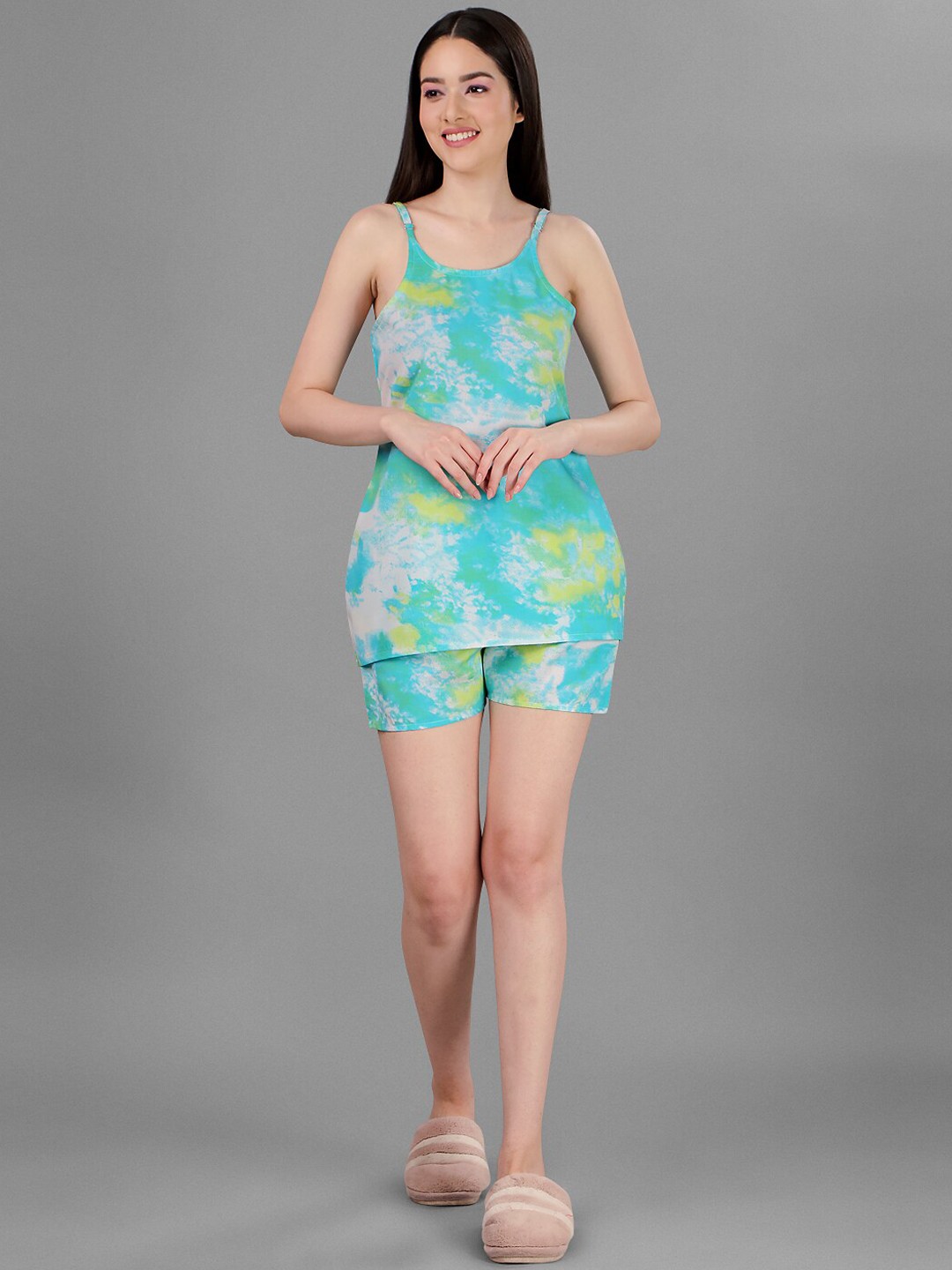 

Kinjo Tie And Dye Printed Night Suit, Blue