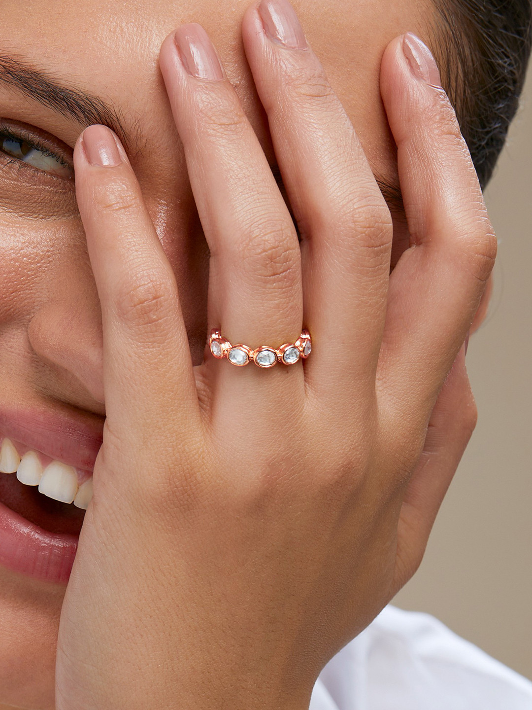 MINUTIAE Rose Gold-Plated Crystal-Studded Adjustable Finger Ring