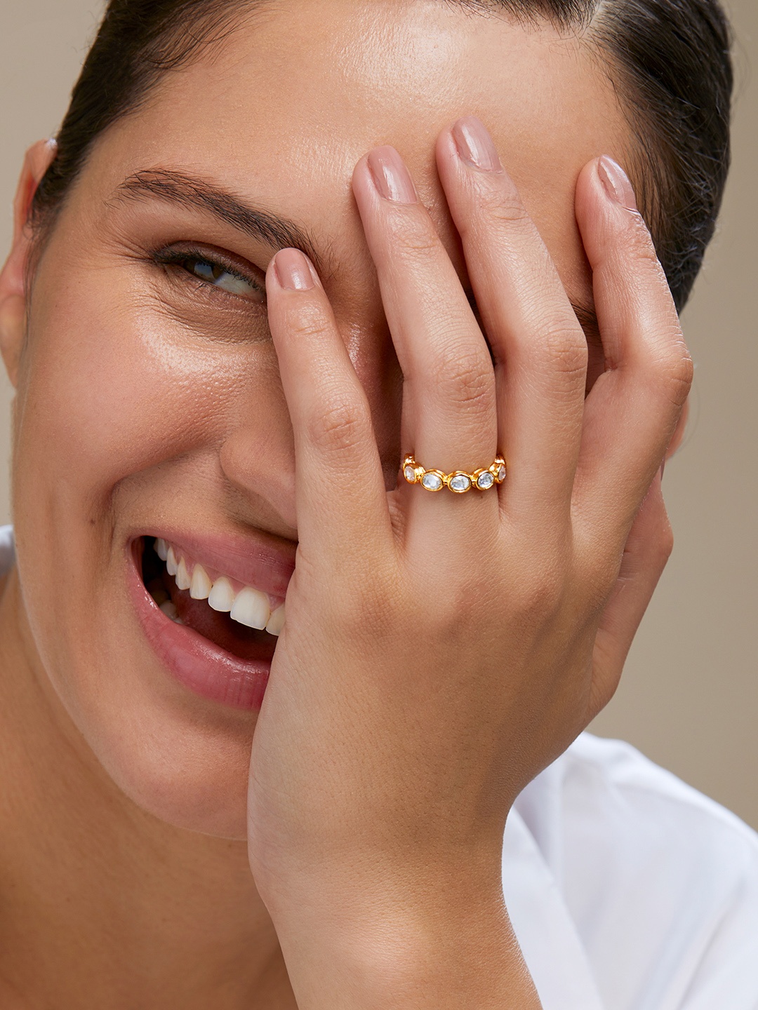 

MINUTIAE Gold-Plated Crystal-Studded Finger Ring