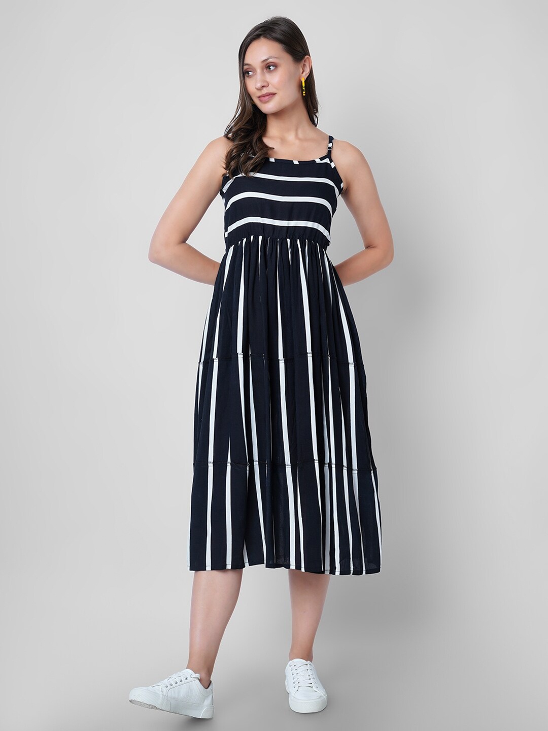 

VASANT APPAREL Striped Empire Midi Dress, Black