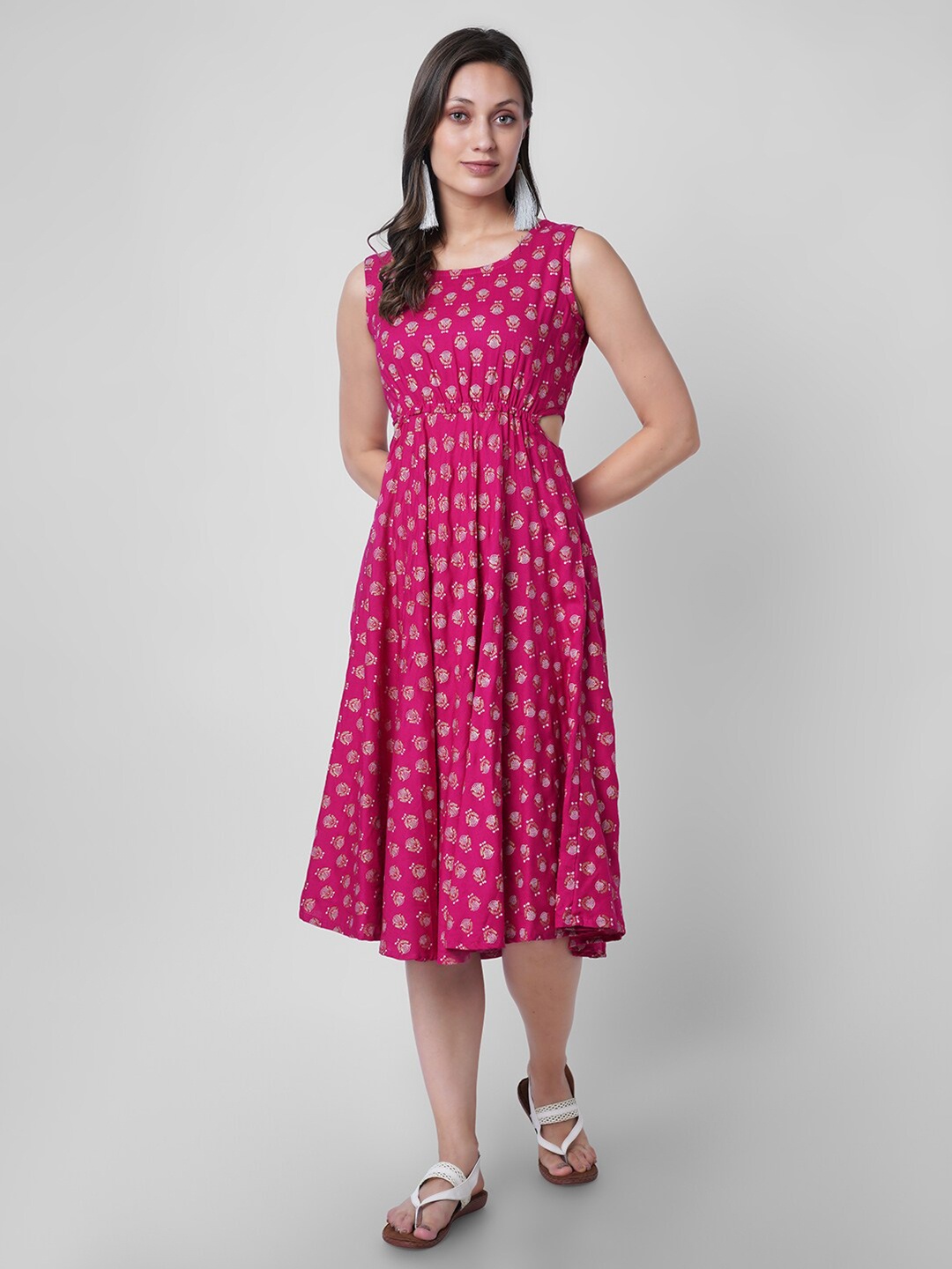 

VASANT APPAREL Floral Print Fit & Flare Midi Dress, Pink