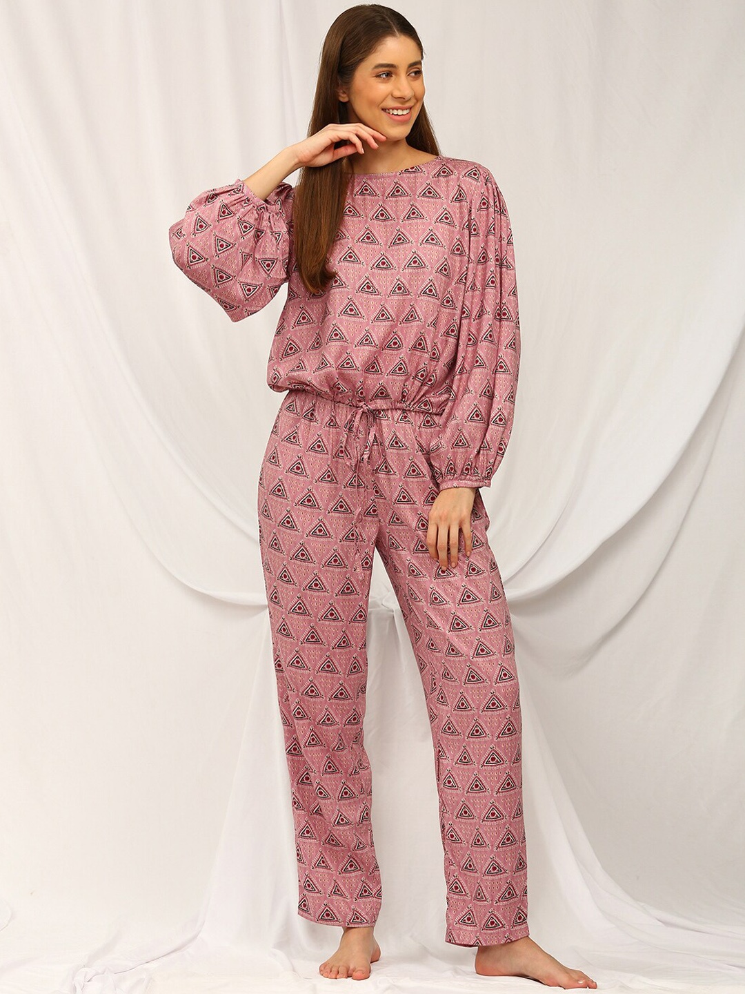 

Bannos Swagger Printed Long Sleeves Top With Trousers, Pink