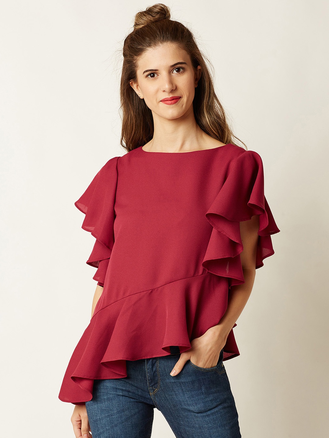 

Miss Chase Women Magenta Solid Peplum Top