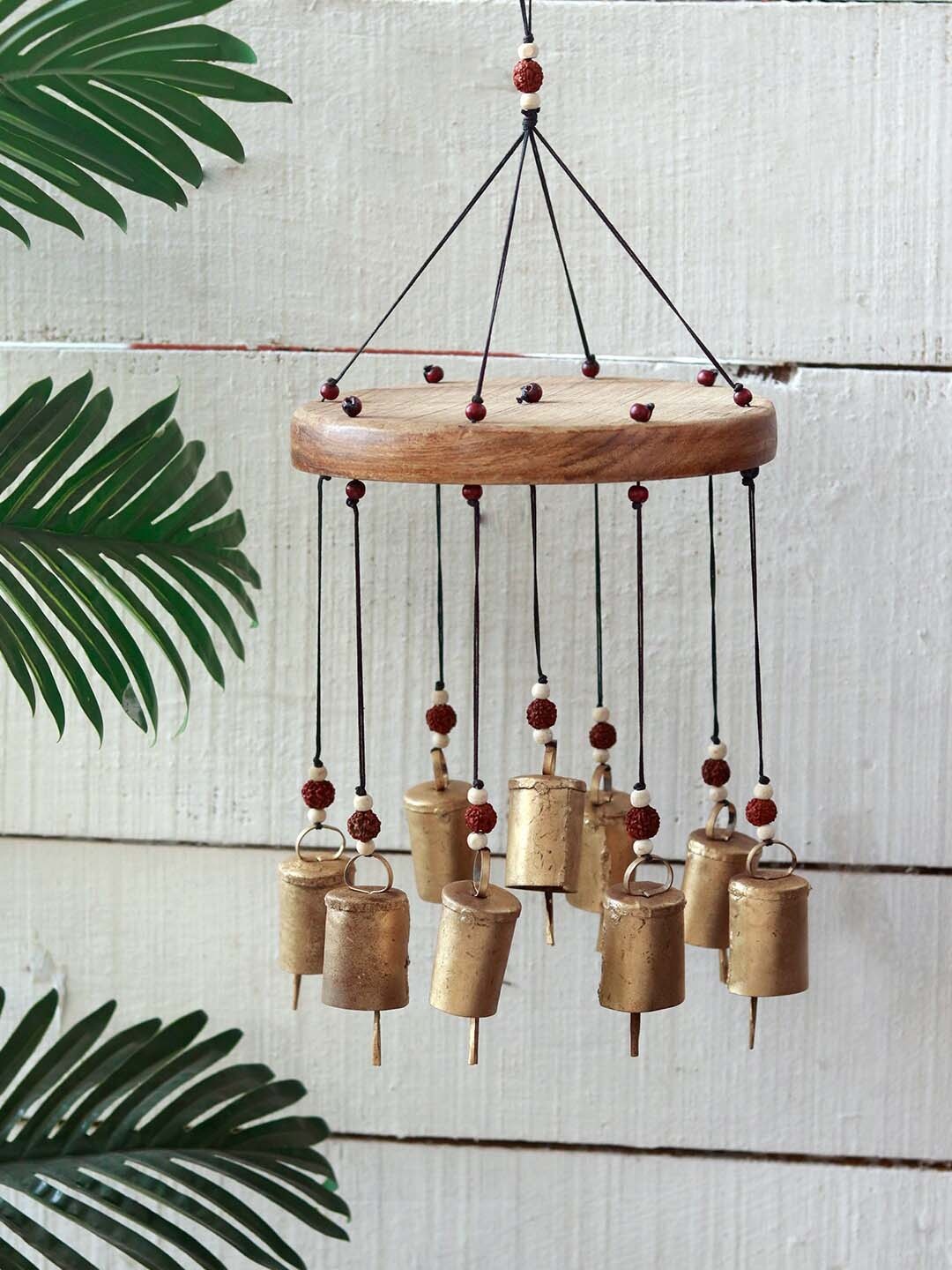 

Unravel India Golden & Brown 9 Clinkering Kutchbells Wooden Windchime, Gold