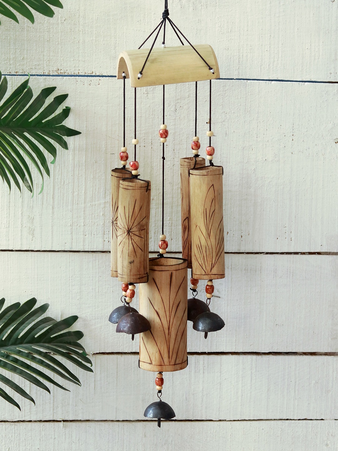 

Unravel India Beige 5 Tubes Antique Bamboo Windchime With Copper Bells