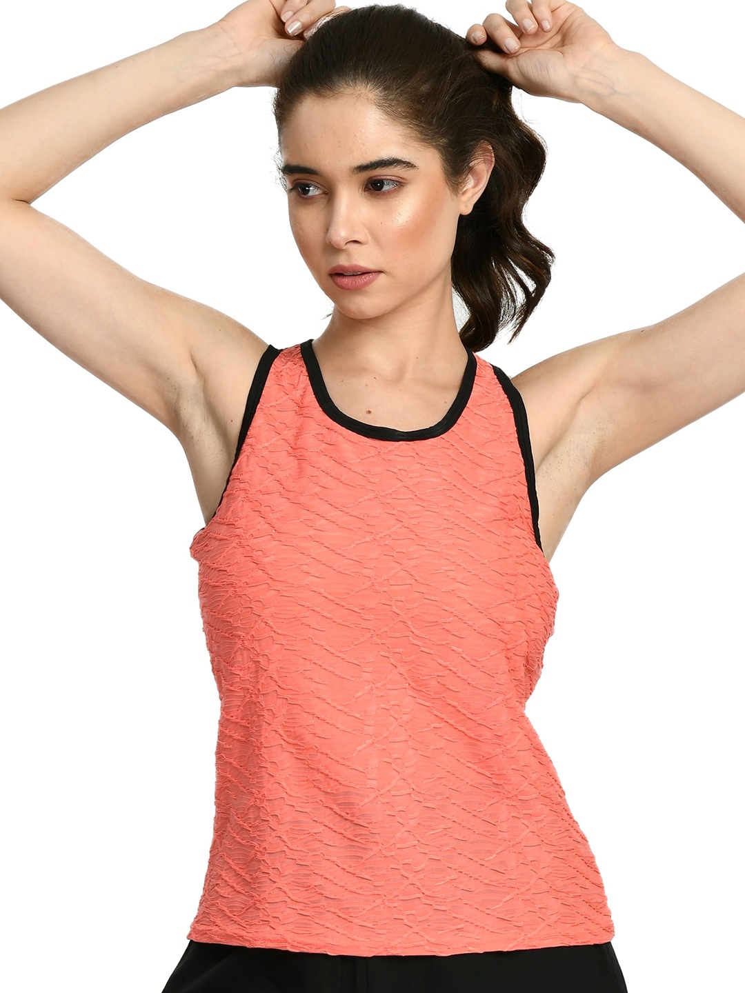 

Body Smith Self Design Round Neck Sleeveless Sports Tank Top, Pink