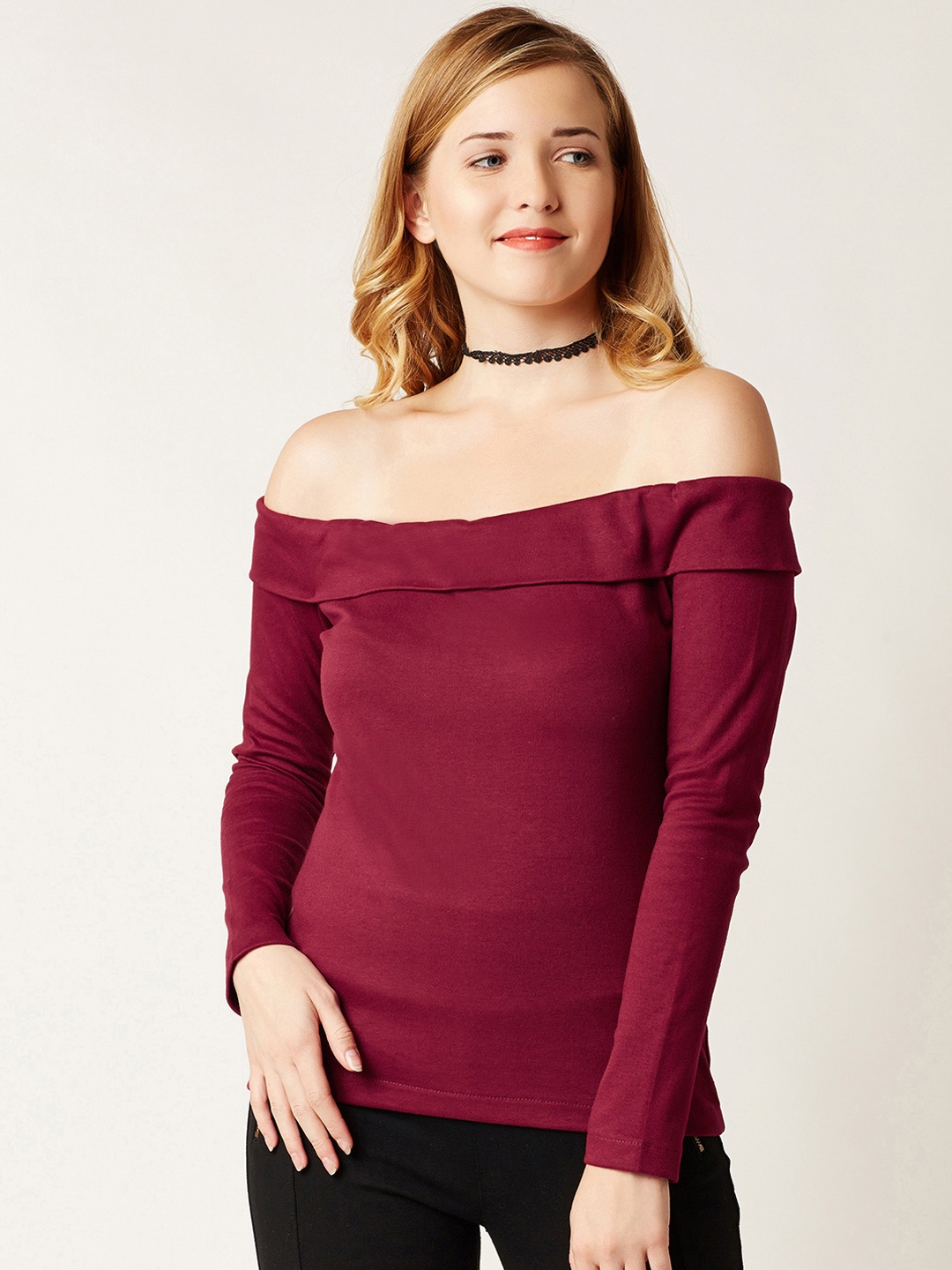 

Miss Chase Women Maroon Solid Bardot Top