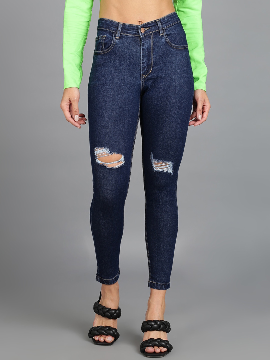 

Urbano Fashion Women Skinny Fit Mildly Distressed Stretchable Jeans, Blue