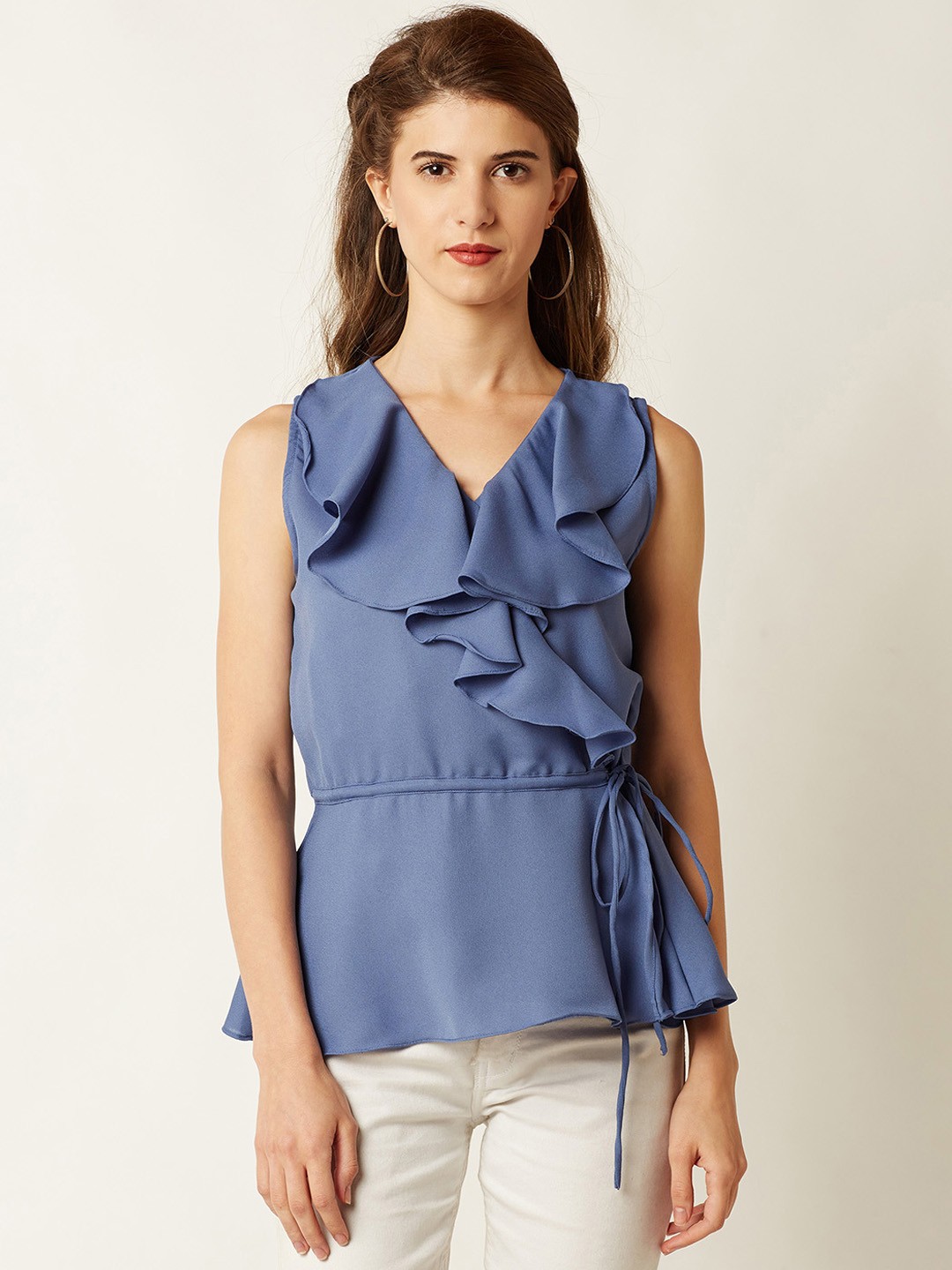 

Miss Chase Women Blue Solid Peplum Top