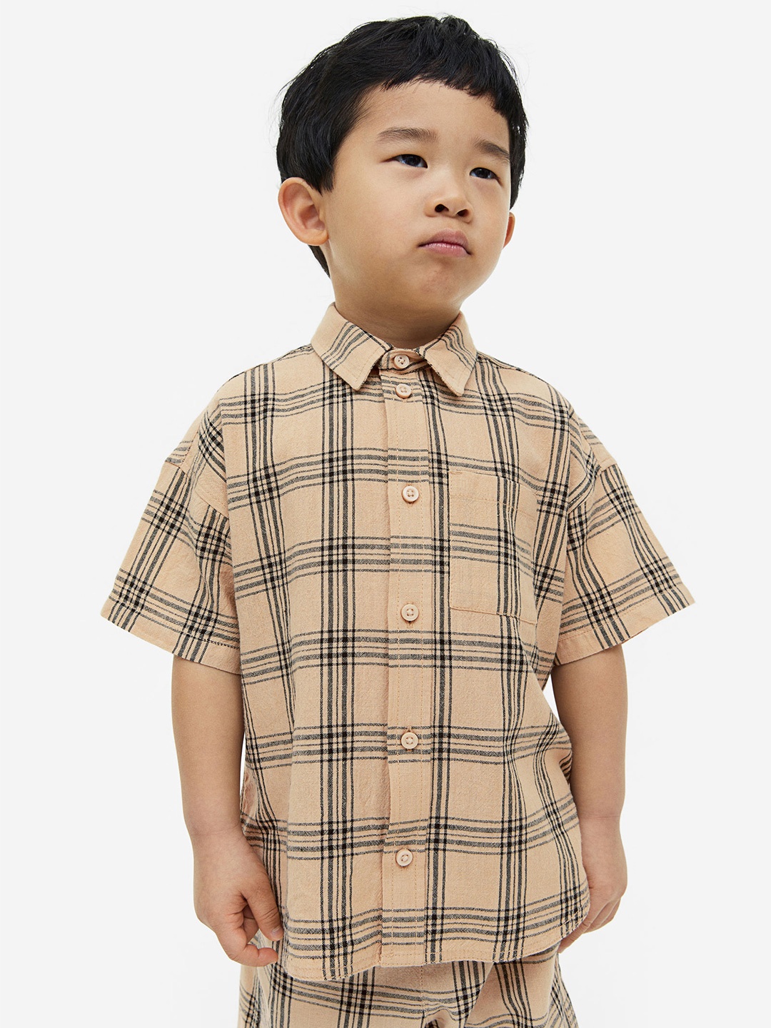 

H&M Boys Linen-Blend Poplin Shirt, Beige