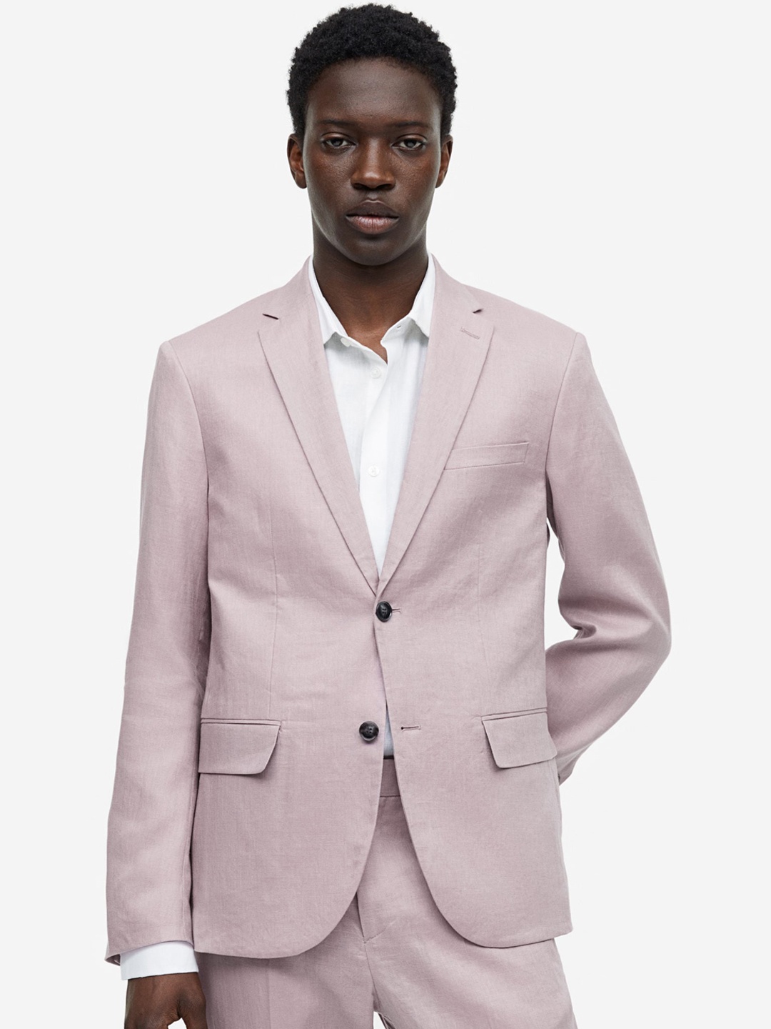 

H&M Men Slim Fit Linen Jacket, Lavender