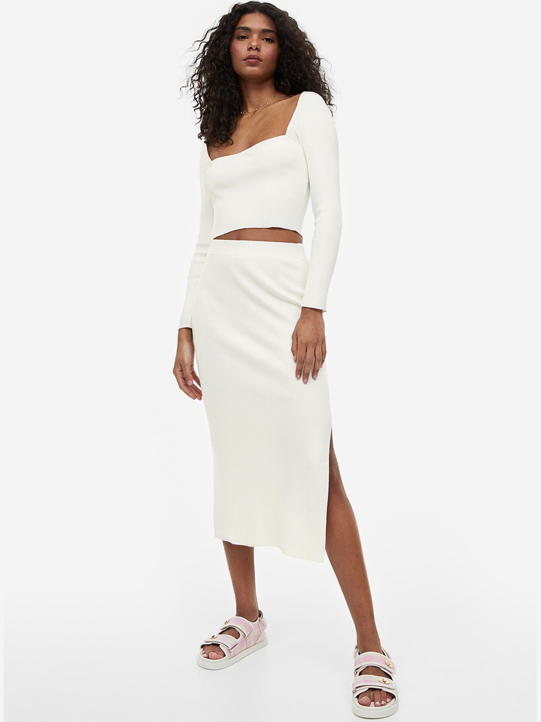 

H&M Rib-Knit Pencil Skirt, White