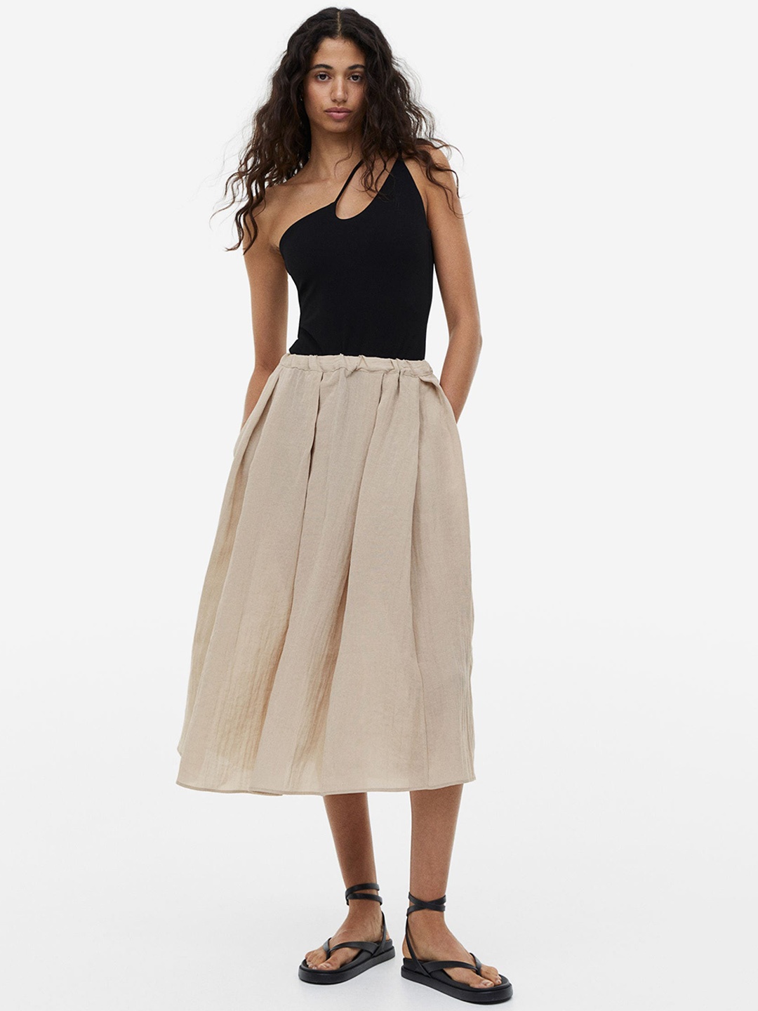 

H&M Wide Twill Skirt, Beige