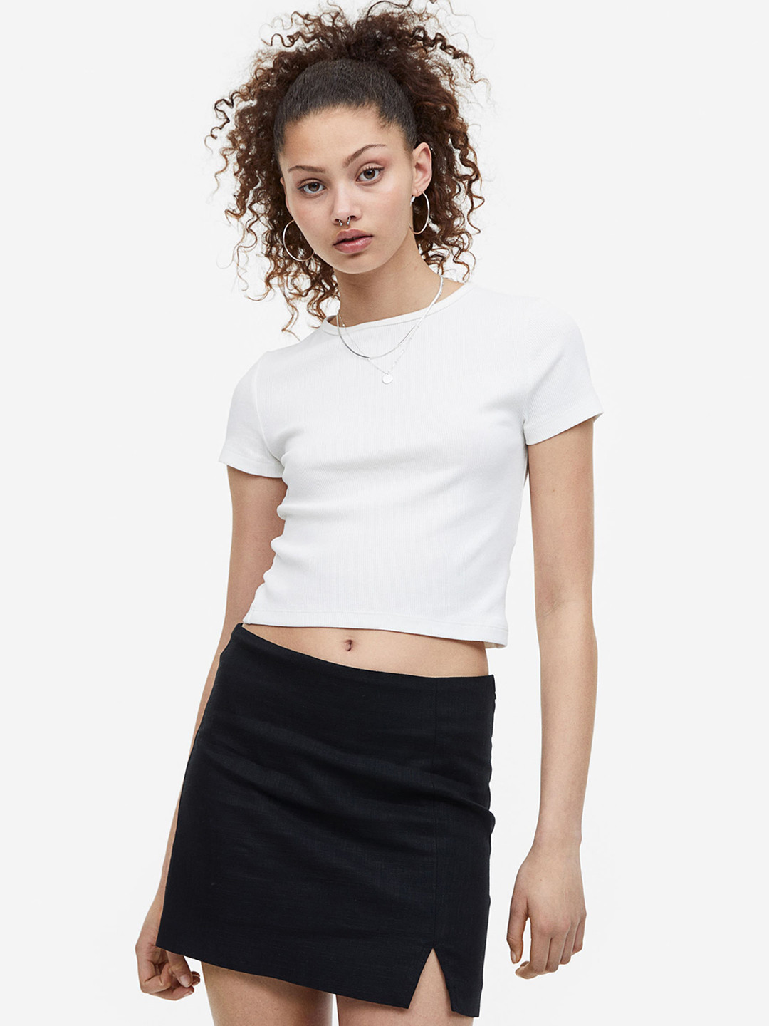 

H&M Linen-Blend Mini Skirt, Black