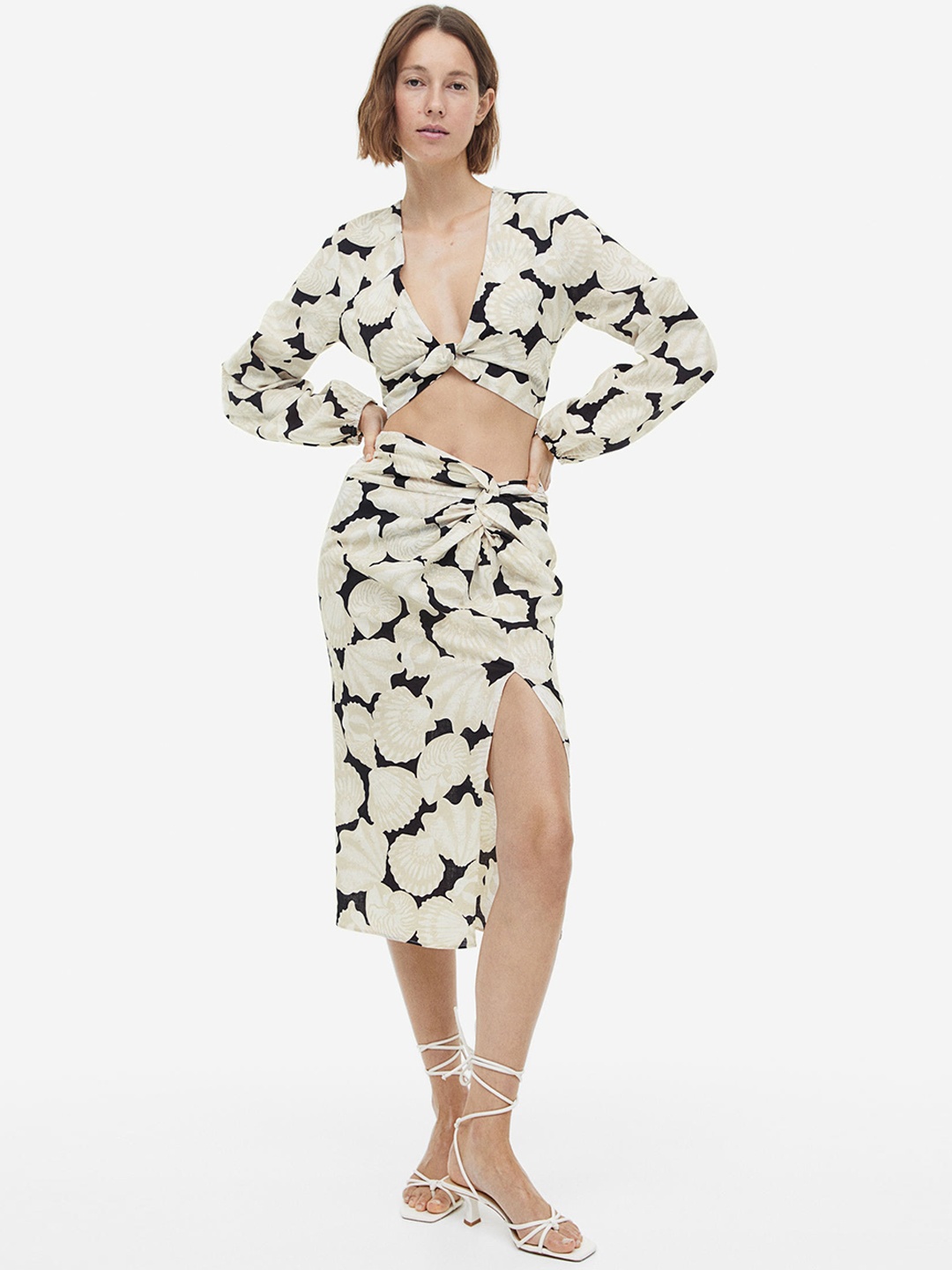 

H&M Knot-Detail Skirt, Beige