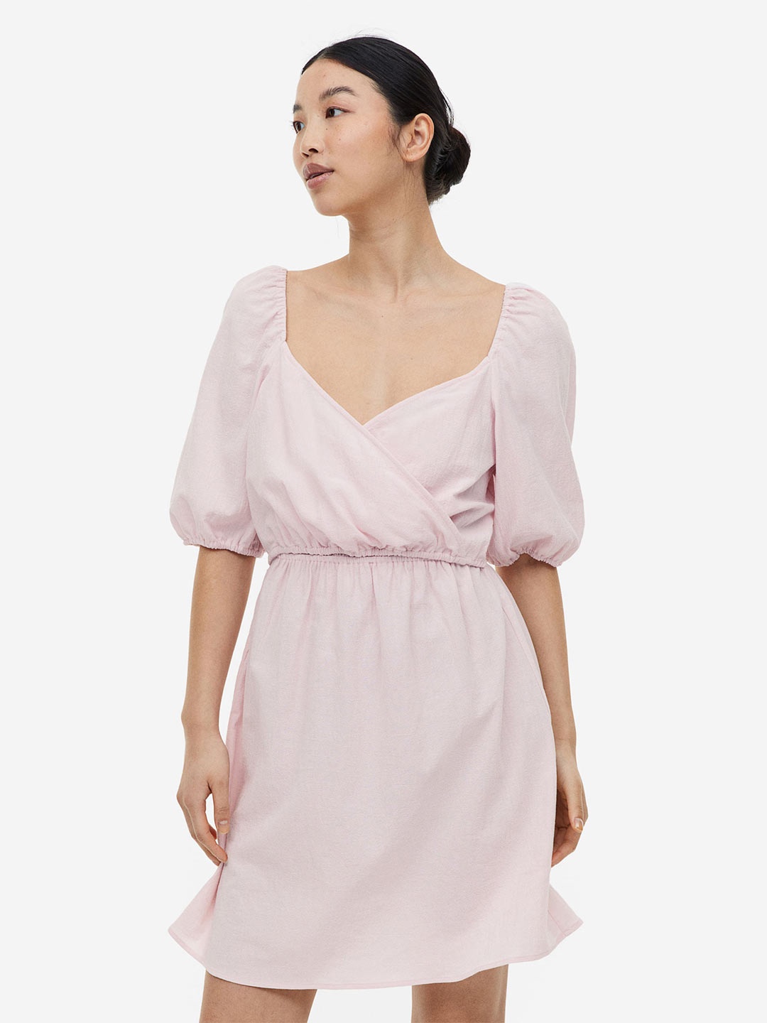 

H&M MAMA Puff-Sleeve Nursing Dress, Pink